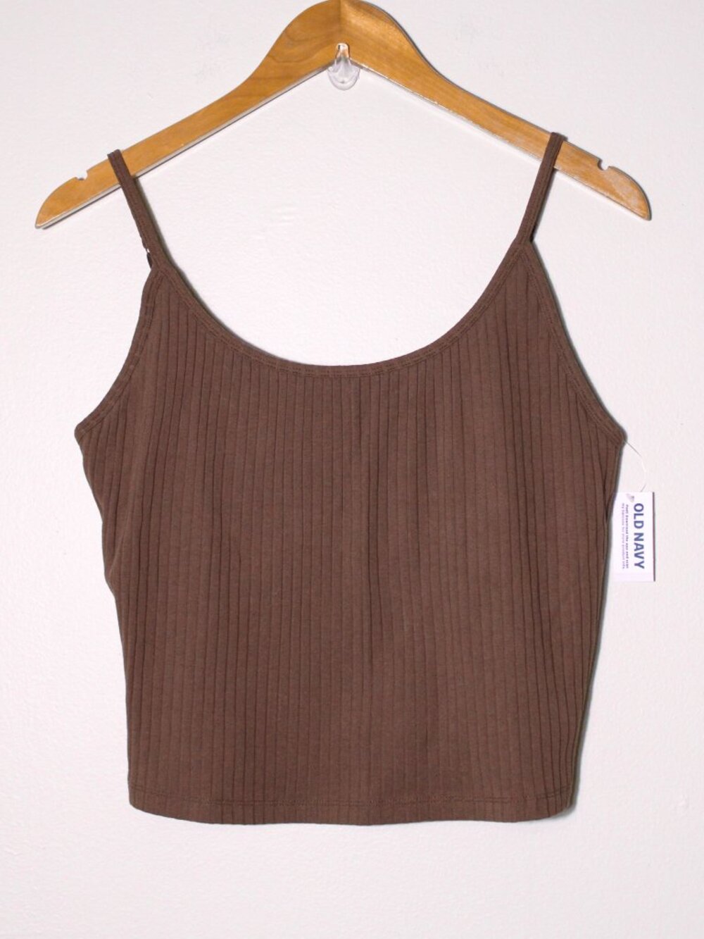 Old Navy Fitted Rib Knit Cropped Cami Tank Top Built In Shelf Bra Brown L Tall